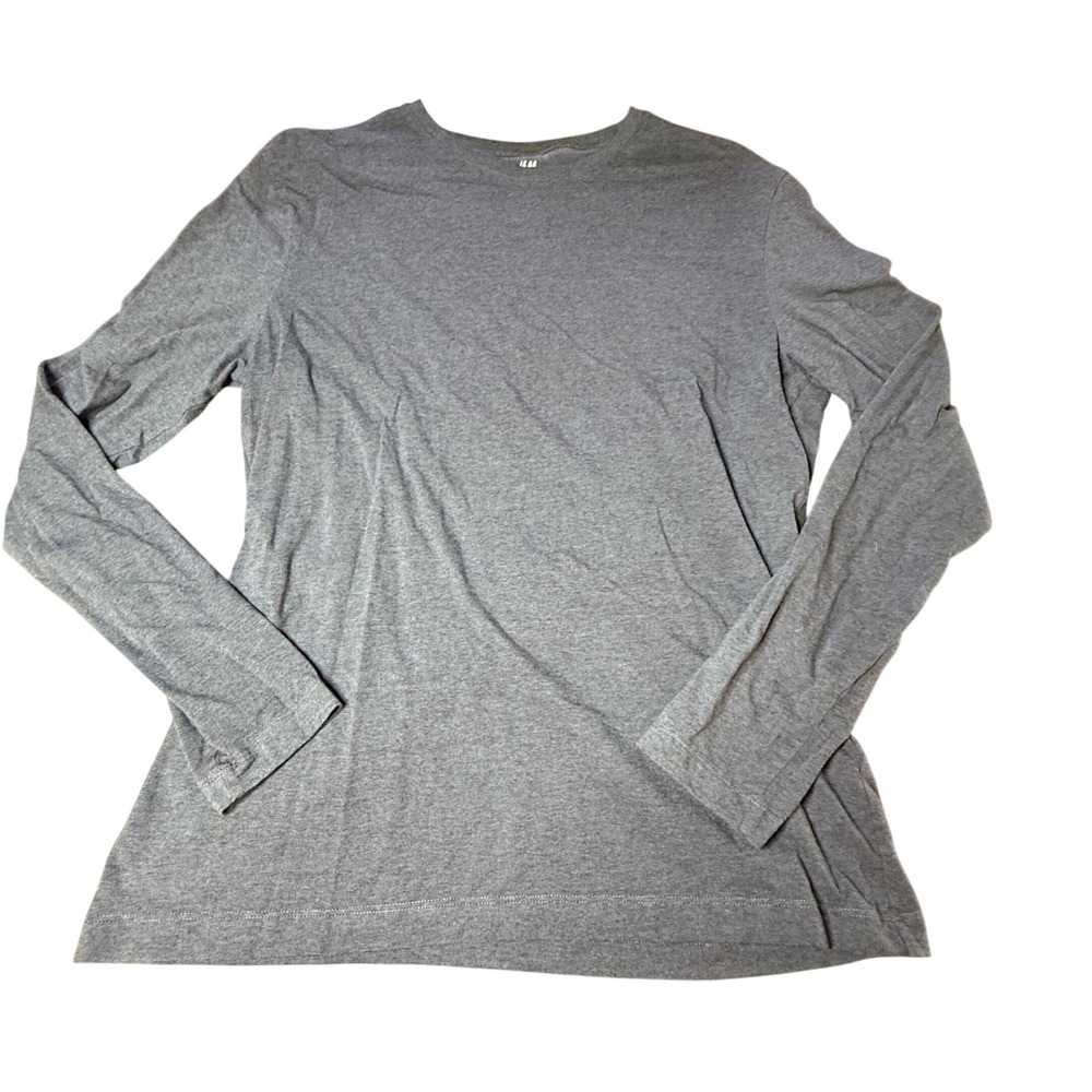 H&M Slim Fit Long Sleeve Tee Basic Casual Top Heather Gray XL